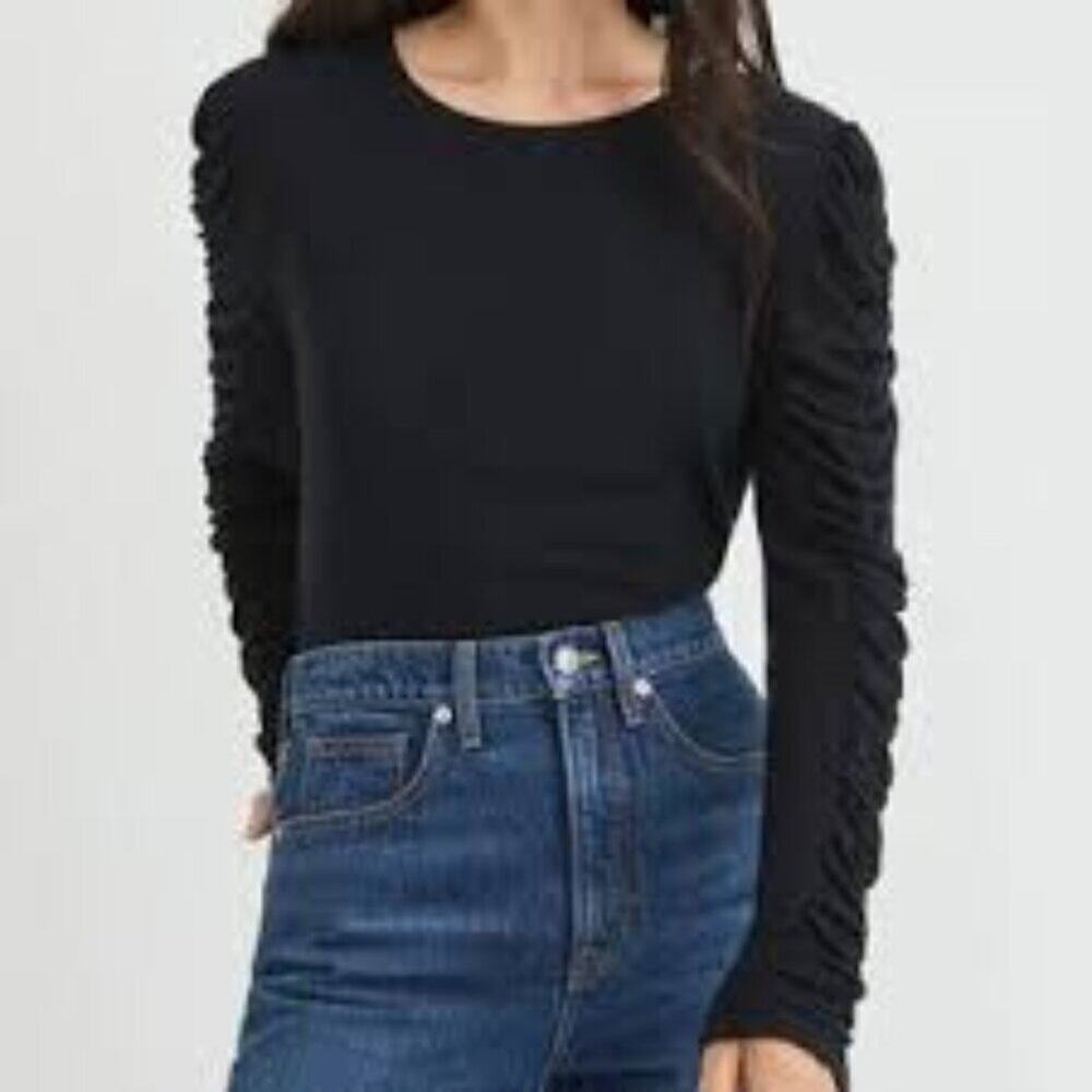 WE THE FREE SYNCHED SLEEVE BLACK LONG SLEEVE BLOUSE SIZE SMALL 1252